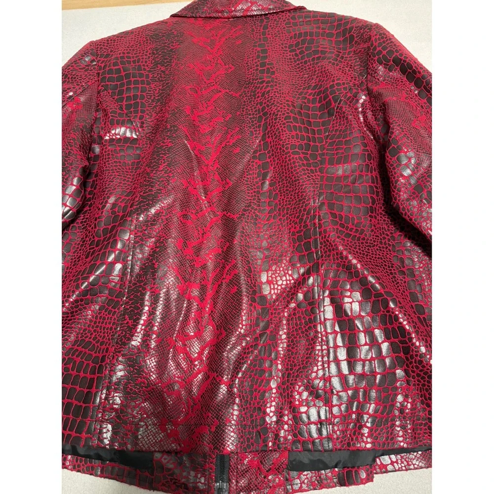 Selene Sport Womens Red Faux Snakeskin Embossed Zip Up Jacket Size 18